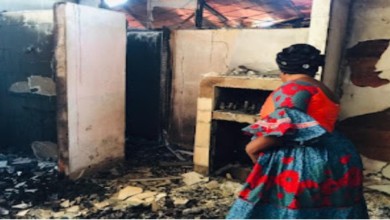 Tumasang counting losses, after her home was burned down (picture: Mboh Promise)
